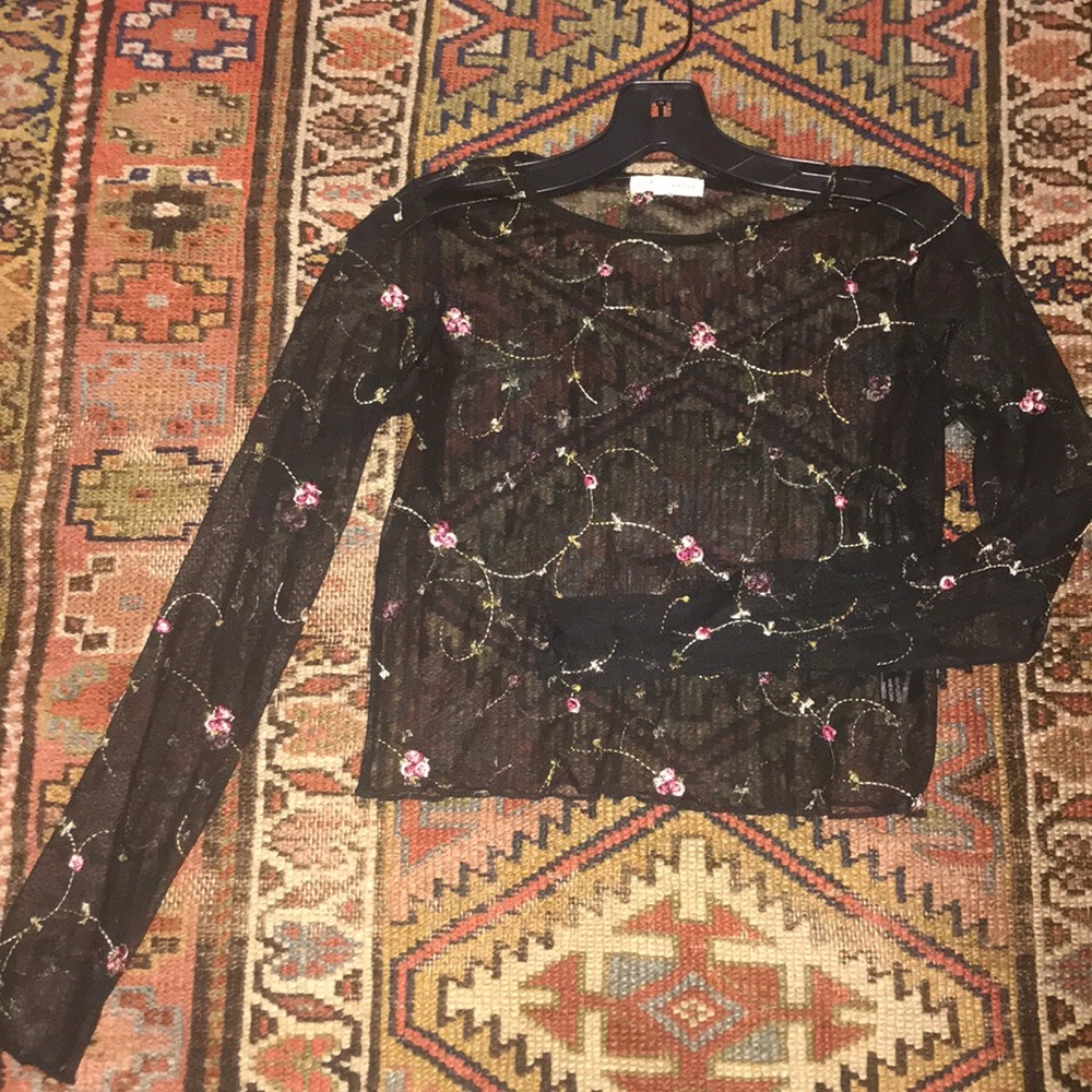 Sheer mesh long sleeve crop top